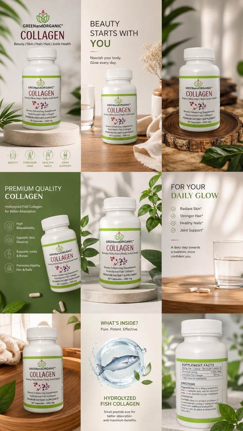 GREENandORGANIC® Premium Collagen – Hydrolyzed Fish Collagen Capsules (Halal)