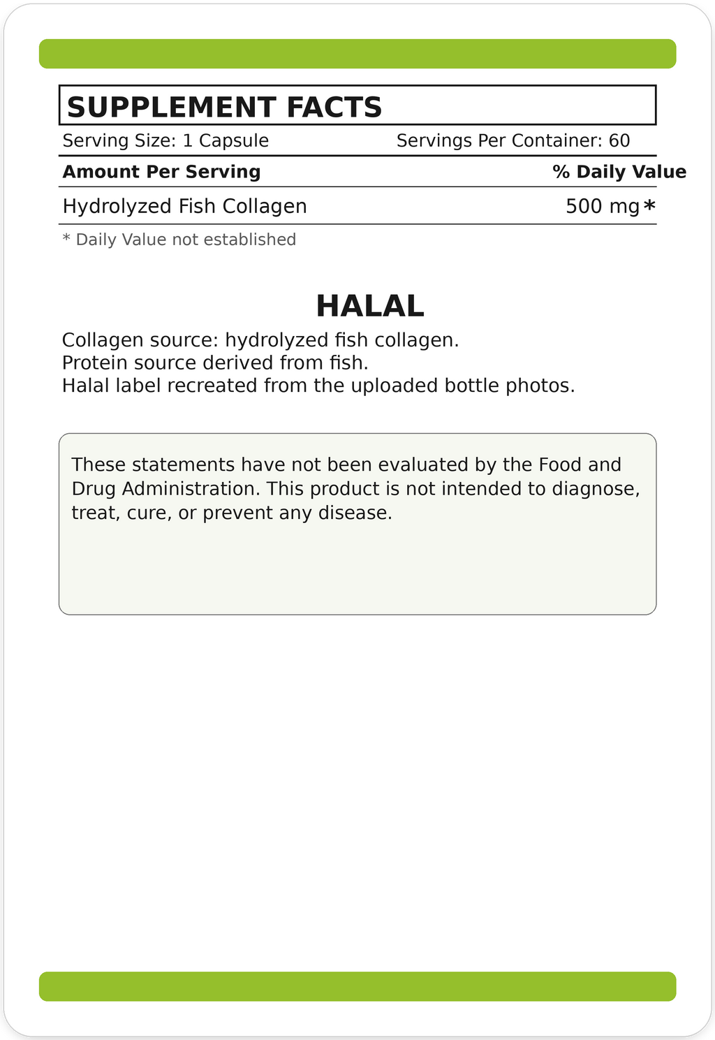 GREENandORGANIC® Premium Collagen – Hydrolyzed Fish Collagen Capsules (Halal)