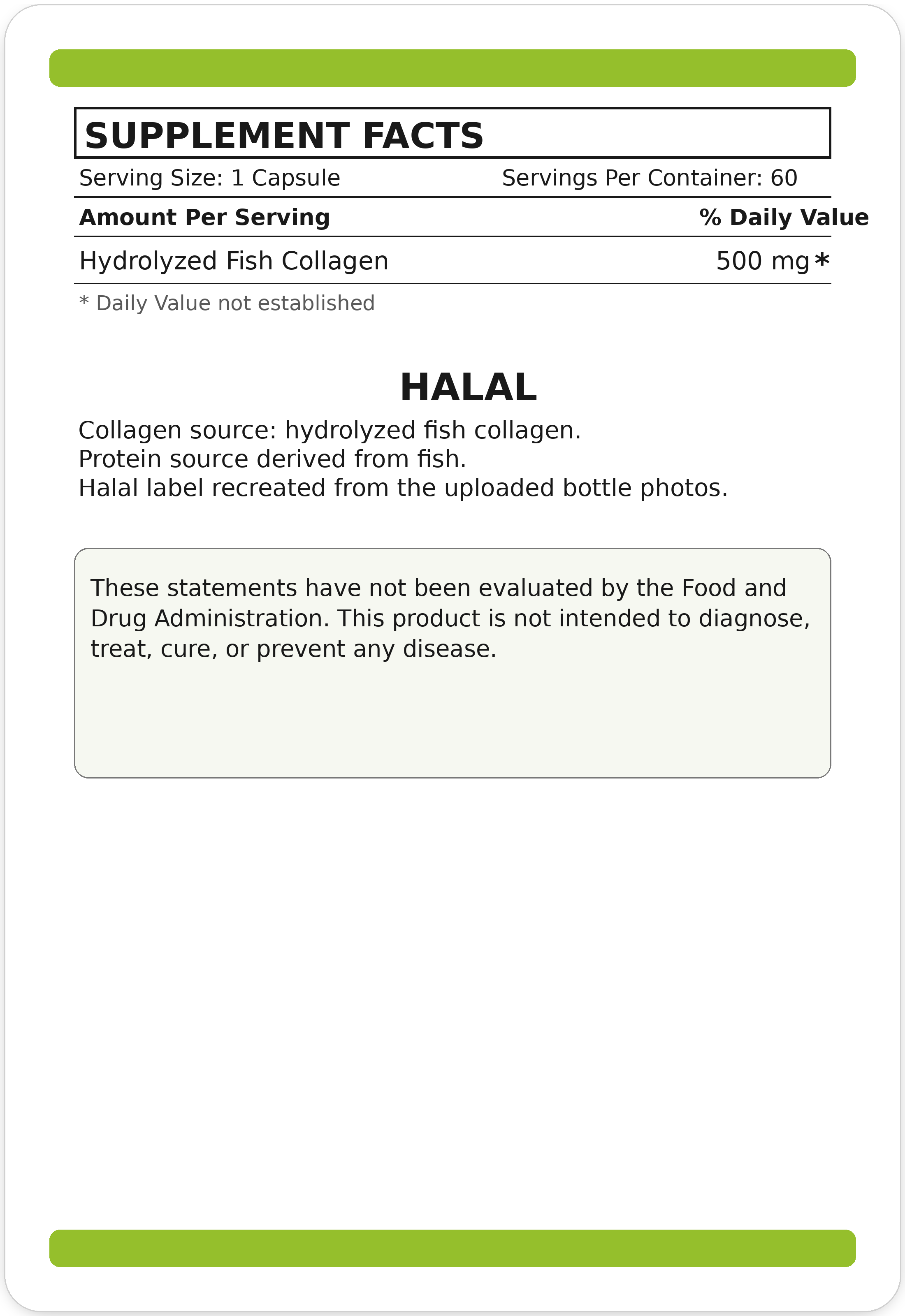 GREENandORGANIC® Premium Collagen – Hydrolyzed Fish Collagen Capsules (Halal)